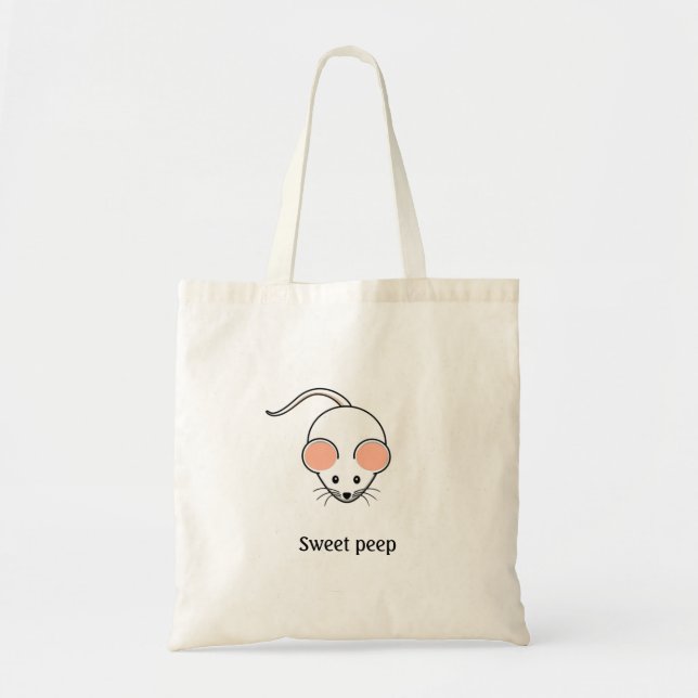 Cute white mouse and calligraphy tote bag (Front)