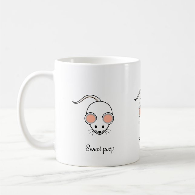 Cute white mouse & calligraphy coffee mug (Left)