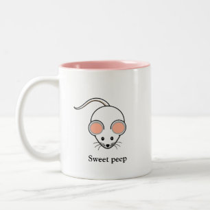 Cute white mouse & calligraphy Two-Tone coffee mug