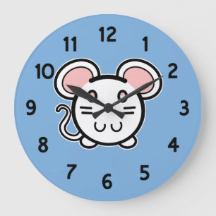 Cute White Mousie Large Clock