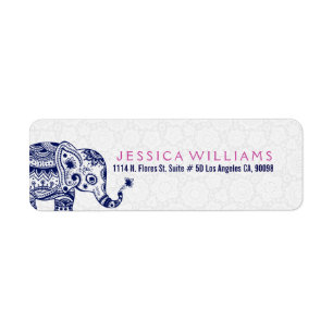 Cute White & Navy Blue Floral Elephant
