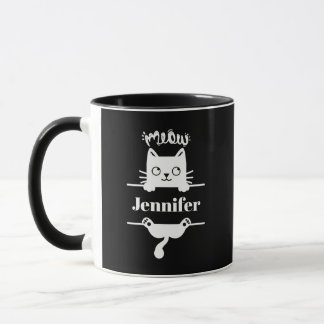 Cute White on Black Personalised Cat Mug