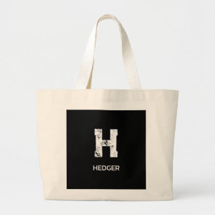 CUTE WHITE ONE LETTER MONOGRAM NAME BLACK NATURAL LARGE TOTE BAG