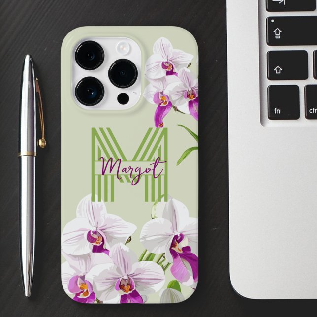 Cute White Orchids Monogram Case-Mate iPhone Case (Creator Uploaded)