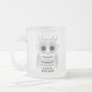 Cute White Owl Big Eyes Woodland Cosy Nature Art Frosted Glass Coffee Mug