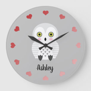 Cute White Owl Personalised Large Clock
