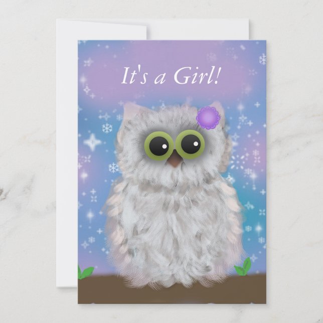 Cute White Owl Winter Girl Snowflake Shower Invite (Front)