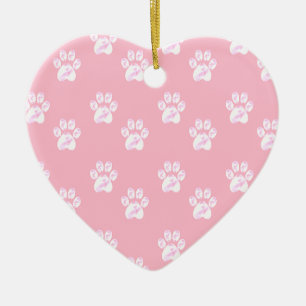 Cute white paw pattern on pink ceramic tree decoration