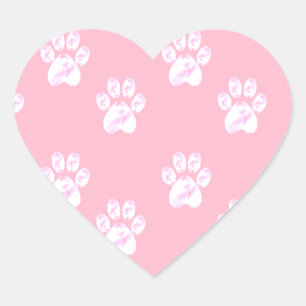 Cute white paw pattern on pink heart sticker