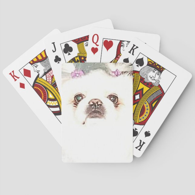 Cute White Pekingese Dog Bicycle Playing Cards (Back)