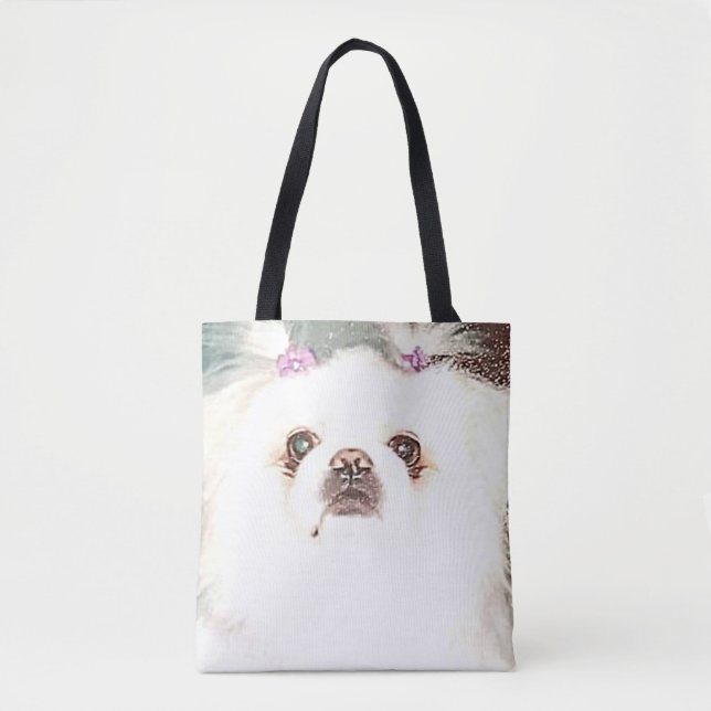 Cute White Pekingese Dog Tote Bag (Front)