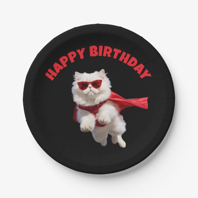 Cute White Persian Cat Superhero Paper Plate (Front)