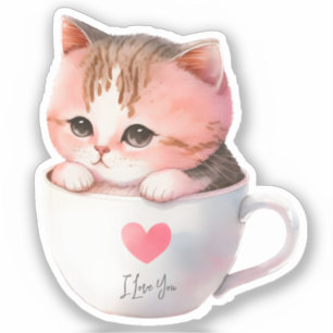 Cute White-Pink Cat in a Tea Cup (2)