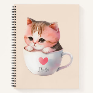 Cute White-Pink Cat in a Tea Cup (2) Notebook