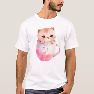 Cute White-Pink Cat in a Tea Cup (2) T-Shirt