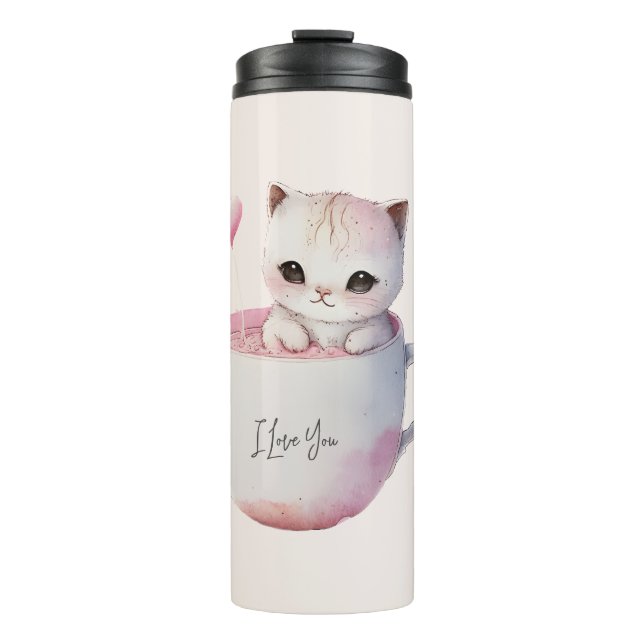 Cute White-Pink Cat in a Tea Cup (4) (Front)