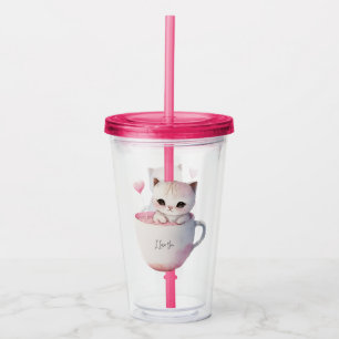 Cute White-Pink Cat in a Tea Cup (4)