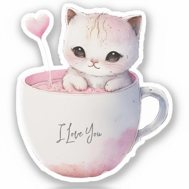 Cute White-Pink Cat in a Tea Cup (4) (Front)