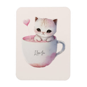 Cute White-Pink Cat in a Tea Cup (4) Magnet