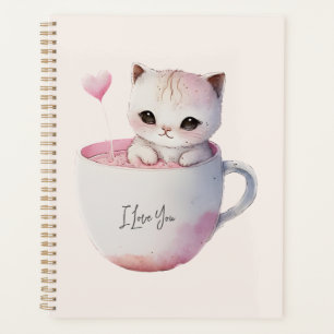 Cute White-Pink Cat in a Tea Cup (4) Planner