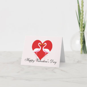 Cute White Pink Flamingos w/ Red Heart Add Text Card