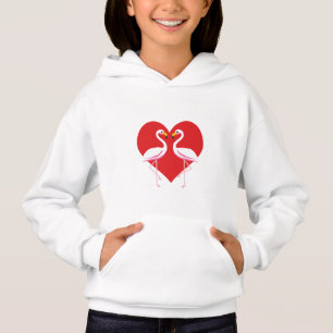 Cute White Pink Flamingos with Red Heart