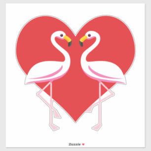 Cute White Pink Flamingos with Red Heart