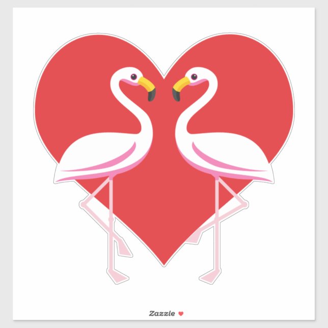 Cute White Pink Flamingos with Red Heart (Sheet)