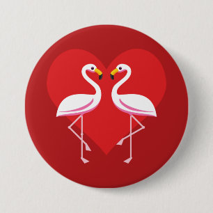 Cute White Pink Flamingos with Red Heart 7.5 Cm Round Badge