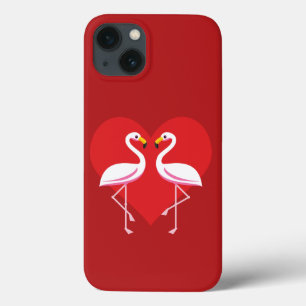Cute White Pink Flamingos with Red Heart iPhone 13 Case