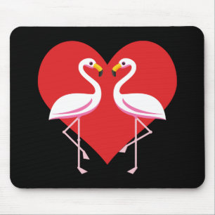 Cute White Pink Flamingos with Red Heart Mouse Mat