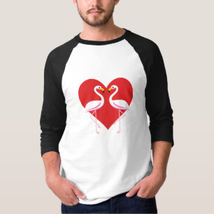 Cute White Pink Flamingos with Red Heart T-Shirt