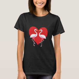 Cute White Pink Flamingos with Red Heart T-Shirt