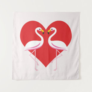 Cute White Pink Flamingos with Red Heart Tapestry