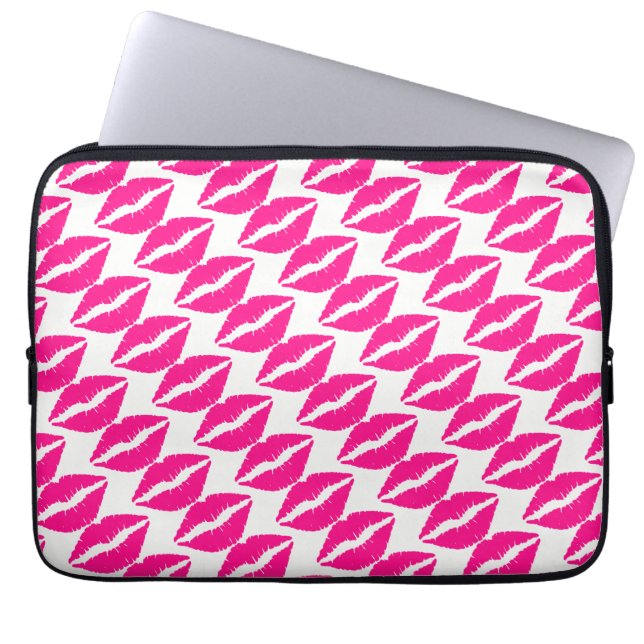 Cute white pink kisses pattern neck tie laptop sleeve (Front)