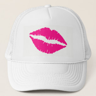 Cute white pink kisses pattern neck tie trucker hat