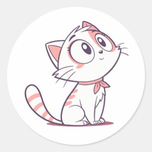 Cute White & Pink Kitten Cartoon – Kids Sticker
