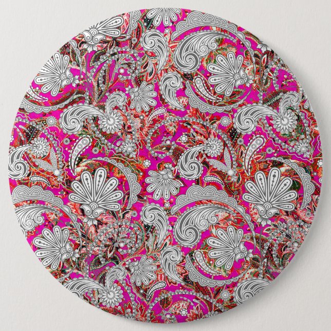 Cute white pink paisley patterns 6 cm round badge (Front)