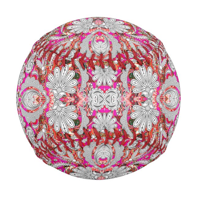 Cute white pink paisley patterns baseball (Front)