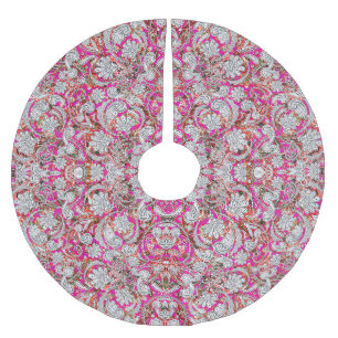 Cute white pink paisley patterns brushed polyester tree skirt