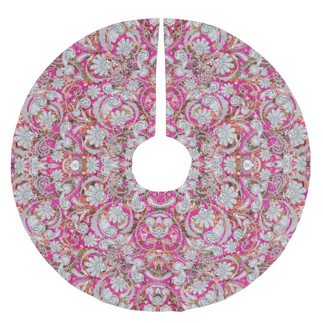 Cute white pink paisley patterns brushed polyester tree skirt (Front)