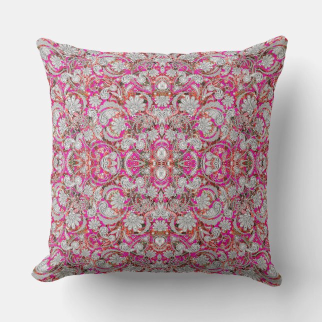 Cute white pink paisley patterns cushion (Front)