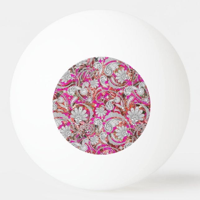 Cute white pink paisley patterns ping pong ball (Front)
