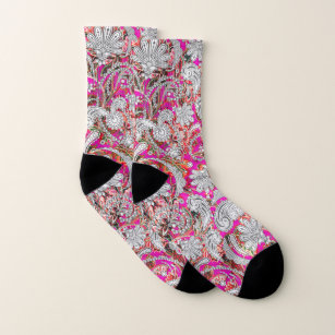 Cute white pink paisley patterns socks