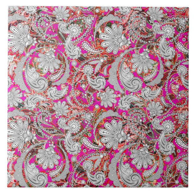 Cute white pink paisley patterns tile (Front)