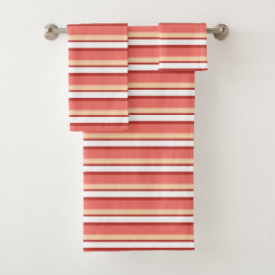 Cute white pink stripes bath towel set