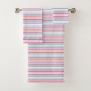 Cute white pinky stripes bath towel set