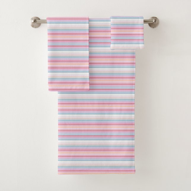 Cute white pinky stripes  bath towel set (Insitu)