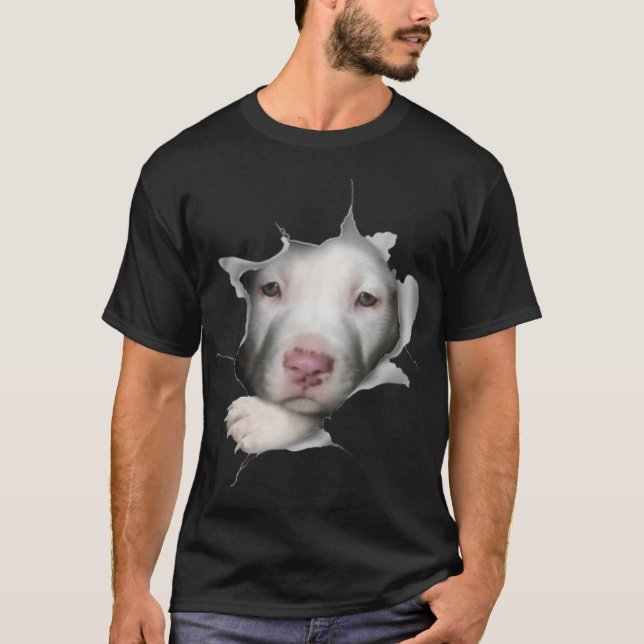 Cute White Pitbull Face Inside Me T-Shirt (Front)