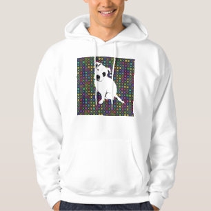 Cute White Pitbull Puppy on Circle Pattern Hoodie